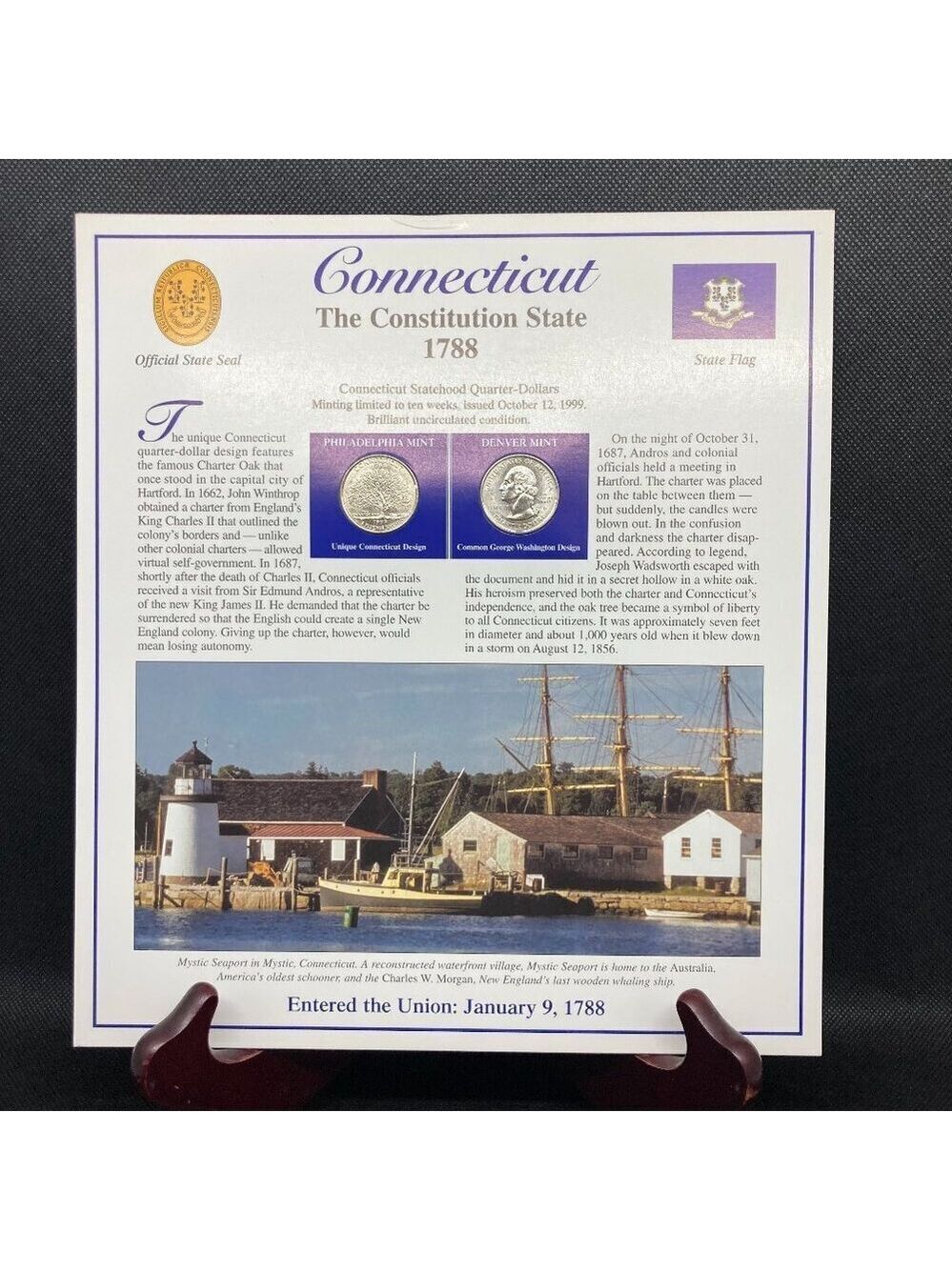 Uncirculated Connecticut State quarters and stamp set